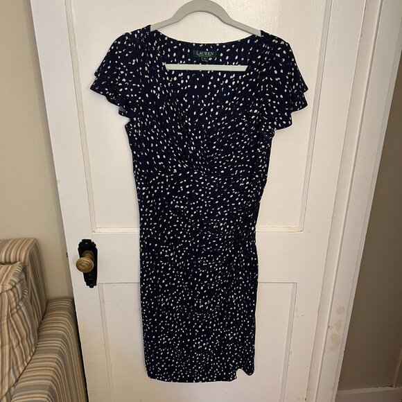 Lauren Ralph Lauren Flutter Sleeve Navy Dress - Picture 1 of 6